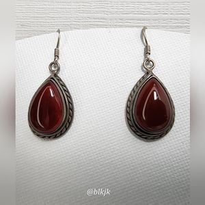 Sterling Silver And Red Stone Dangle Earrings EUC